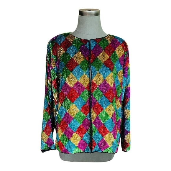 Jean for Joseph Le Bon Sequin Harlequin Diamond Jacket Multicolor NWT Size L - Picture 4 of 9